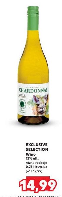 Wino Exclusive selection chardonnay promocja w Kaufland