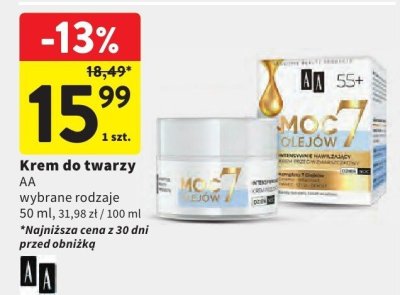 Krem do twarzy AA wybrane rodzaje promocja w Intermarche