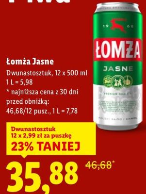 Piwo Łomża Jasne 12-pak promocja w Lidl