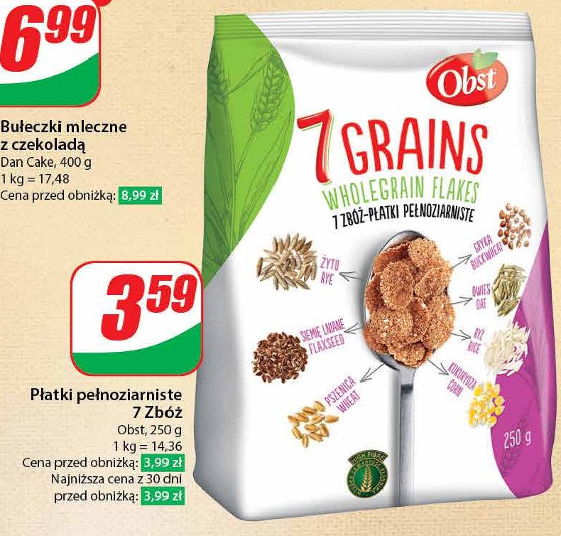 Płatki pełnoziarniste 7 zbóż OBST SPORTINA FRUITS promocja
