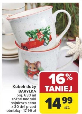 Kubek duży BARYLKA poj. 630 ml różne nadruki najniższa cena z 30 dni przed obniżką - 17,99 zł promocja w Carrefour