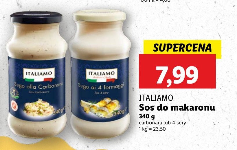 Sos sugo carbonara Italiamo promocja w Lidl