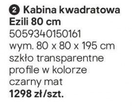 Kabina prysznicowa kwadratowa Ezili 80 cm promocja w Castorama
