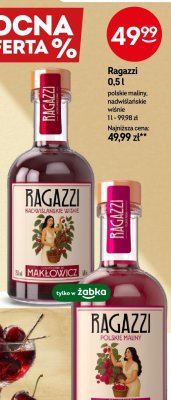Wódka smakowa Ragazzi 0,5l polskie maliny, nadwiślańskie wiśnie promocja w Żabka