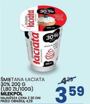 Śmietana łaciata 30% 200g (150 zł/100g) promocja w Wafelek