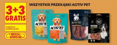 Wszystkie przekąski dla zwierząt Activ Pet 3+3 GRATIS promocja w Biedronka
