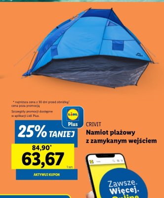 Namiot plażowy z zamykanym wejściem 270 x 117 x 110+115 cm Crivit promocja