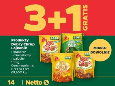 Krakersy, minipaluchy, paluchy Dobry Chrup 3+1 GRATIS promocja w Netto