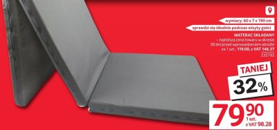 Materac składany 60x7x190 cm promocja w Selgros
