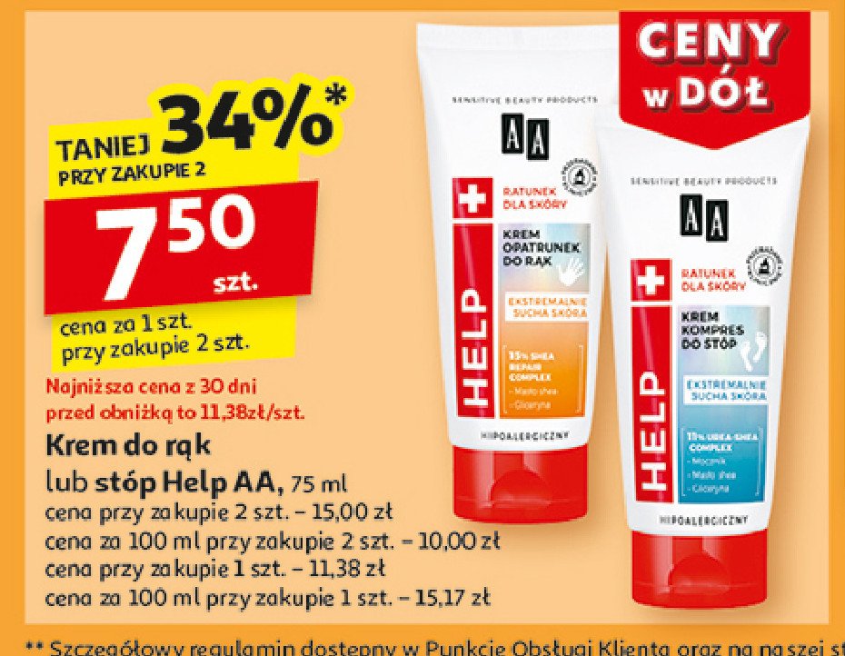 Krem do rąk odżywczy opatrunek Aa promocja w Auchan