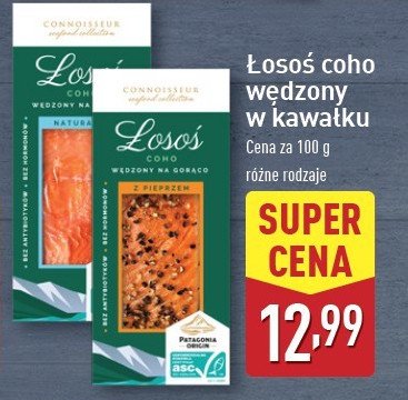 Łosoś jurajski wędzony na gorąco naturalny Connoisseur promocja w Aldi