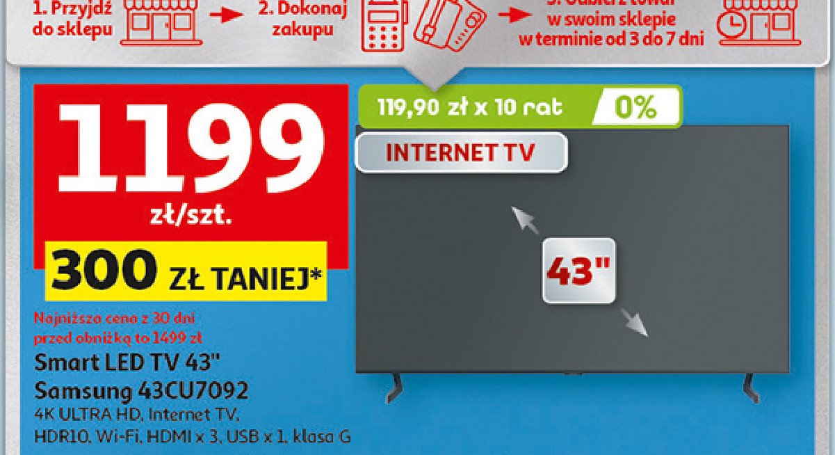 Telewizor 43'' 43cu7092 Samsung promocja w Auchan