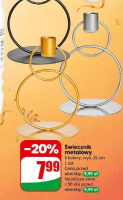 Świecznik metalowy 3 kolory, wys. 15 cm promocja w Dino