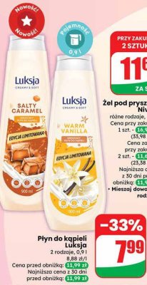 Płyn do kąpieli Luksja 2 rodzaje promocja w Dino