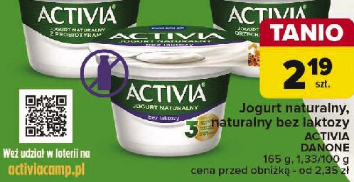 Jogurt naturalny bez laktozy Danone activia promocja