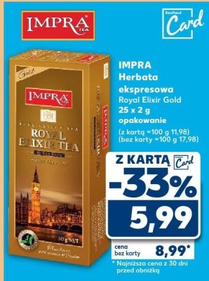 Herbata ekspresowa Royal Elixir Gold IMPRA 25 x 2 g opakowanie promocja w Kaufland