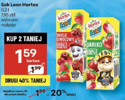 Sok Leon Hortex 0,2 l wybrane rodzaje promocja w Delikatesy Centrum