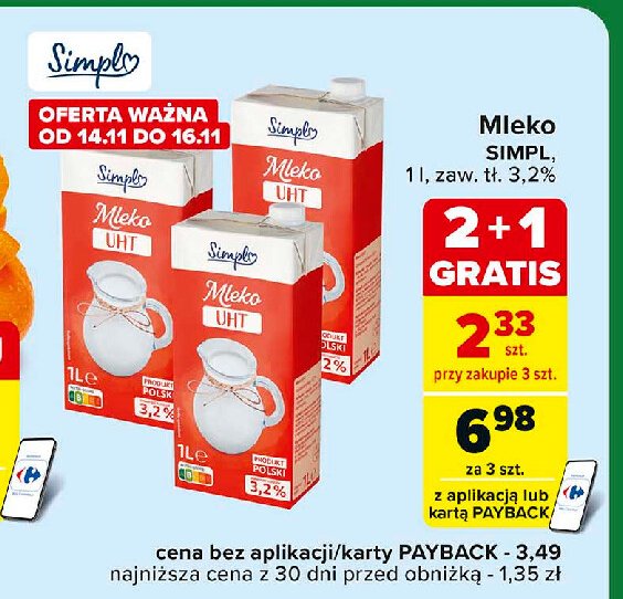 Mleko 3.2% Simpl promocja w Carrefour Express