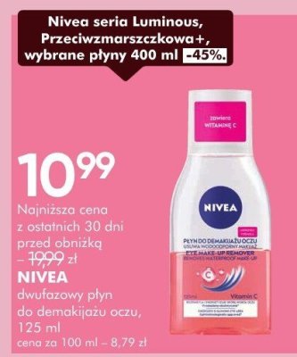 Płyn do demakijażu oczu Nivea seria Luminous, Przeciwzmarszczkowa+, 125 ml promocja w Super-Pharm