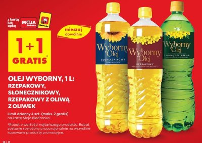 Olej rzepakowy, słonecznikowy, rzepakowy z oliwą z oliwek 1+1 GRATIS promocja w Biedronka