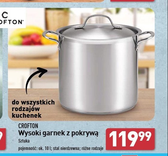 Garnek wysoki 10 l Crofton promocja w Aldi