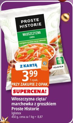 Włoszczyzna cięta/marchewka z groszkiem Proste Historie Iglotex promocja w Leclerc