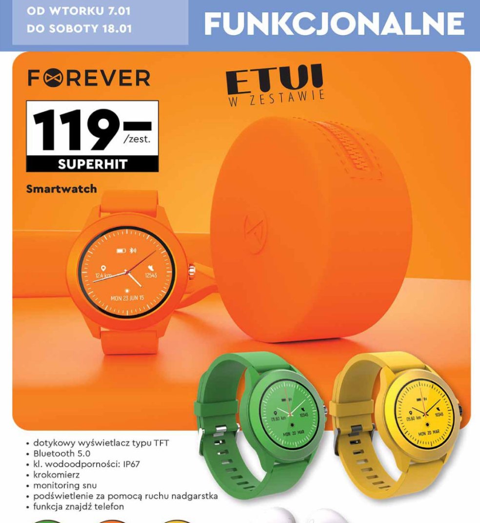 Smartwatch + etui Forever promocja w Biedronka