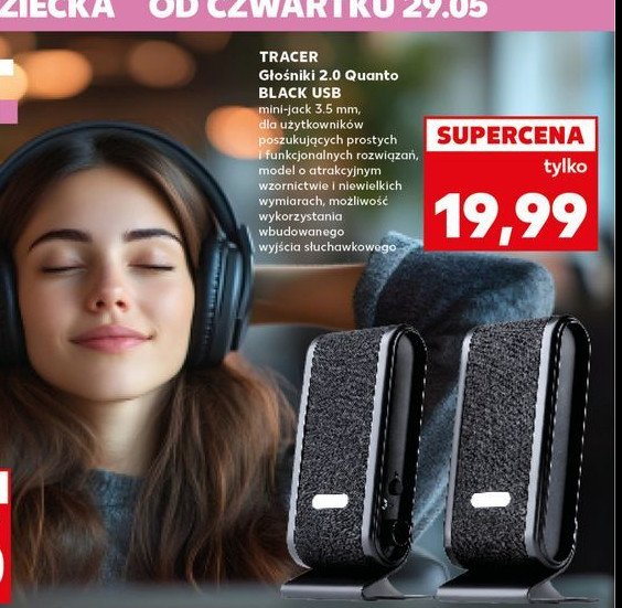Głośniki quanto 2.0 black Tracer promocja w Kaufland