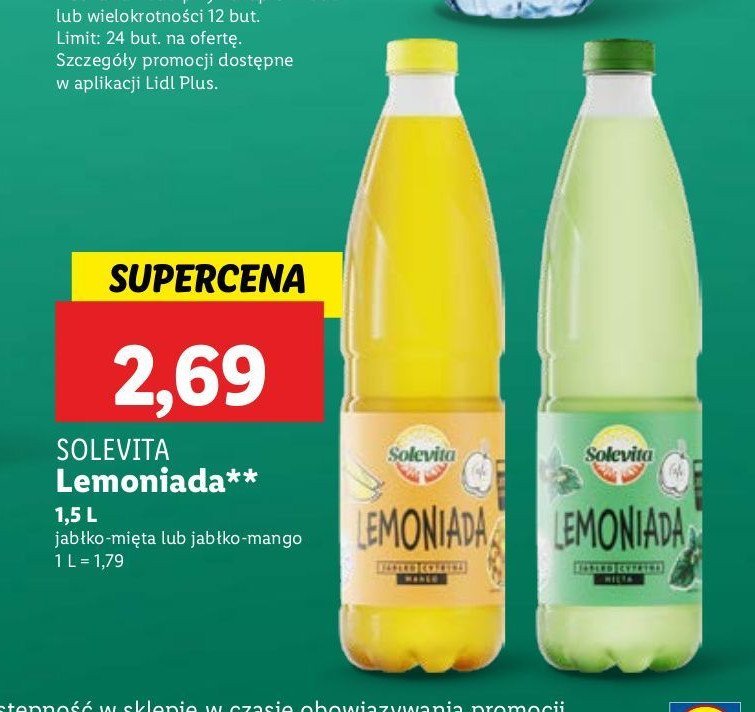 Lemoniada jabłko-cytryna-mango Solevita promocja