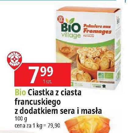 Ciastka z ciasta francuskiego z dodatkiem sera i masła Wiodąca marka bio village promocja
