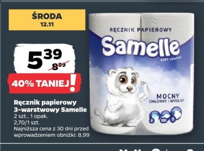 Ręcznik papierowy 3-warstwowy Samelle promocja w Netto