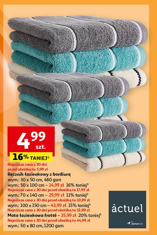 Mata łazienkowa frotte 50 x 80 cm Actuel promocja w Auchan