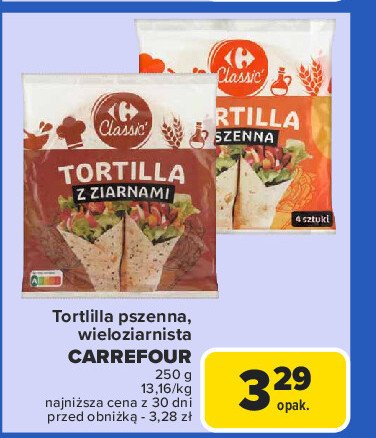 Tortilla z ziarnami Carrefour classic promocja w Carrefour