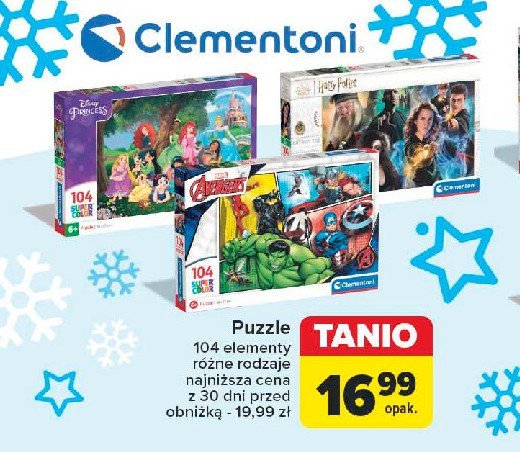 Puzzle księżniczki disneya 104 el. Clementoni promocja w Carrefour