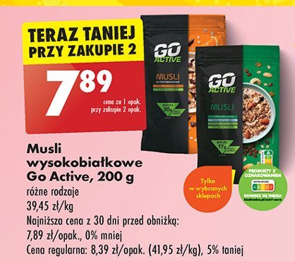 Musli wysokobiałkowe Go active promocja w Biedronka