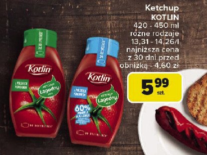 Ketchup łagodny 60% mniej kalorii Kotlin promocja w Carrefour Market