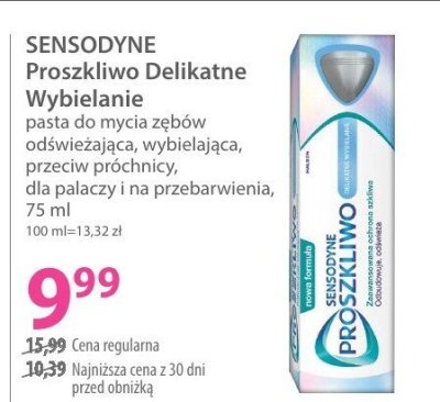 Pasta do mycia zębów SENSODYNE Wrażliwo Delikatne Wybielanie promocja w Hebe