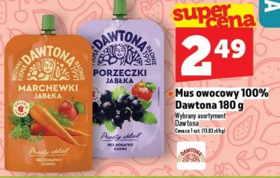 Mus owocowy 100% Dawtona 180 g promocja w TOPAZ
