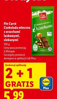 Czekolada Fin Carré Czekolada mleczna z orzechami laskowymi, siekanymi promocja w Lidl