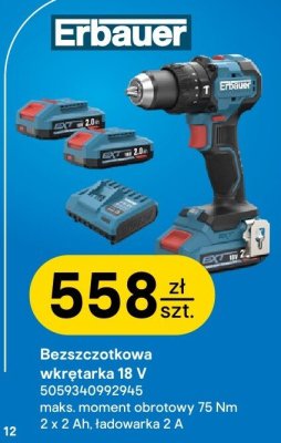 Bezszczotkowa wkrętarka 18 V Erbauer promocja w Castorama