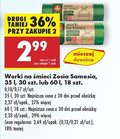 Worki na śmieci 60 l Zosia samosia promocja w Biedronka