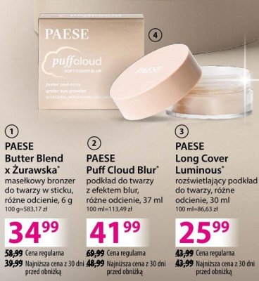 Podkład Paese Puff Cloud Blur podkład do twarzy z efektem blur, różne odcienie, 37 ml promocja w Hebe