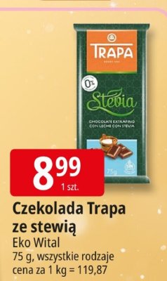 Czekolada Trapa ze stewią Eko Wital promocja w Leclerc