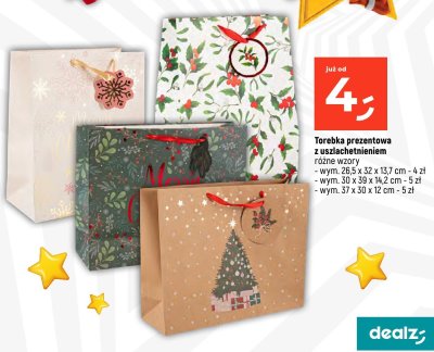 Torebka prezentowa z uszlachetnieniem różne wzory wym. 26,5 x 32 x 13,7 cm promocja w Dealz
