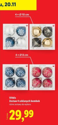 Vitbis Zestaw 4 szklanych bombek, różne zestawy do wyboru, 4×Ø10 cm lub 4×Ø8 cm promocja w Lidl