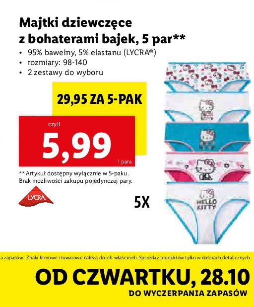 Majtki dziewczęce hello kitty promocja