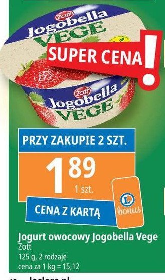 Jogurt truskawka Zott jogobella vege promocja w Leclerc