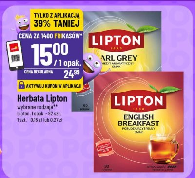 Herbata Lipton różne rodzaje Earl Grey, English Breakfast promocja w POLOmarket