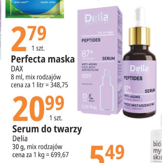 Serum do twarzy z peptydami 87% Delia promocja