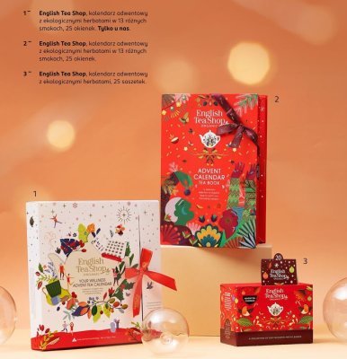 Kalendarz adwentowy z ekologicznymi herbatami English Tea Shop promocja w Rossmann